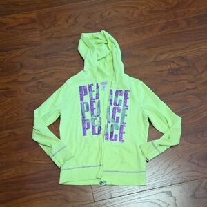 Justice Lime Hoodie with Purple Peace Print
